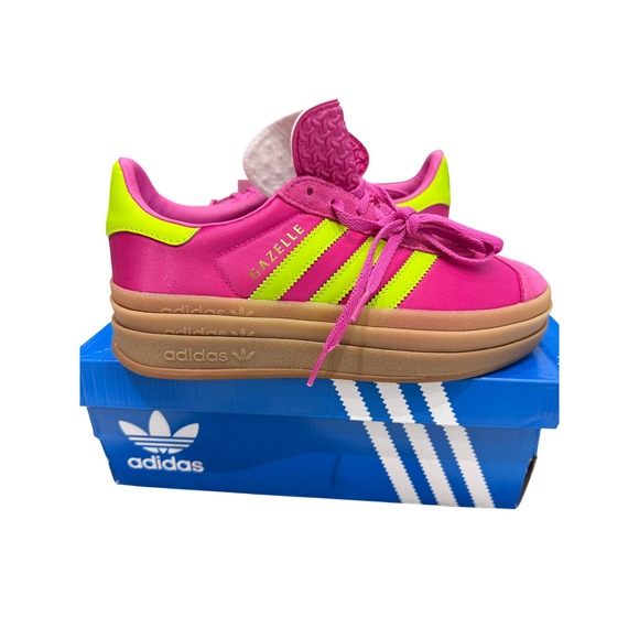 adidas Shoes - Adidas Gazelle Bold Lucid‎ Pink Lucid Lemon Gum Platform Sneakers Womens 6.5 NEW